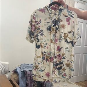 Abercrombie & Fitch Cream and Pink Casual Button Down Shirt